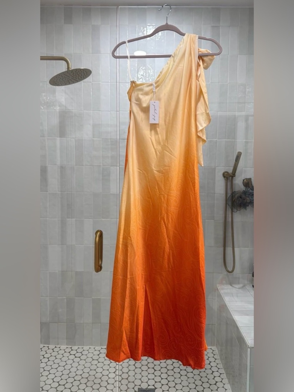Petal & Pup One-Shoulder Ombre Yellow to Orange Maxi Dress